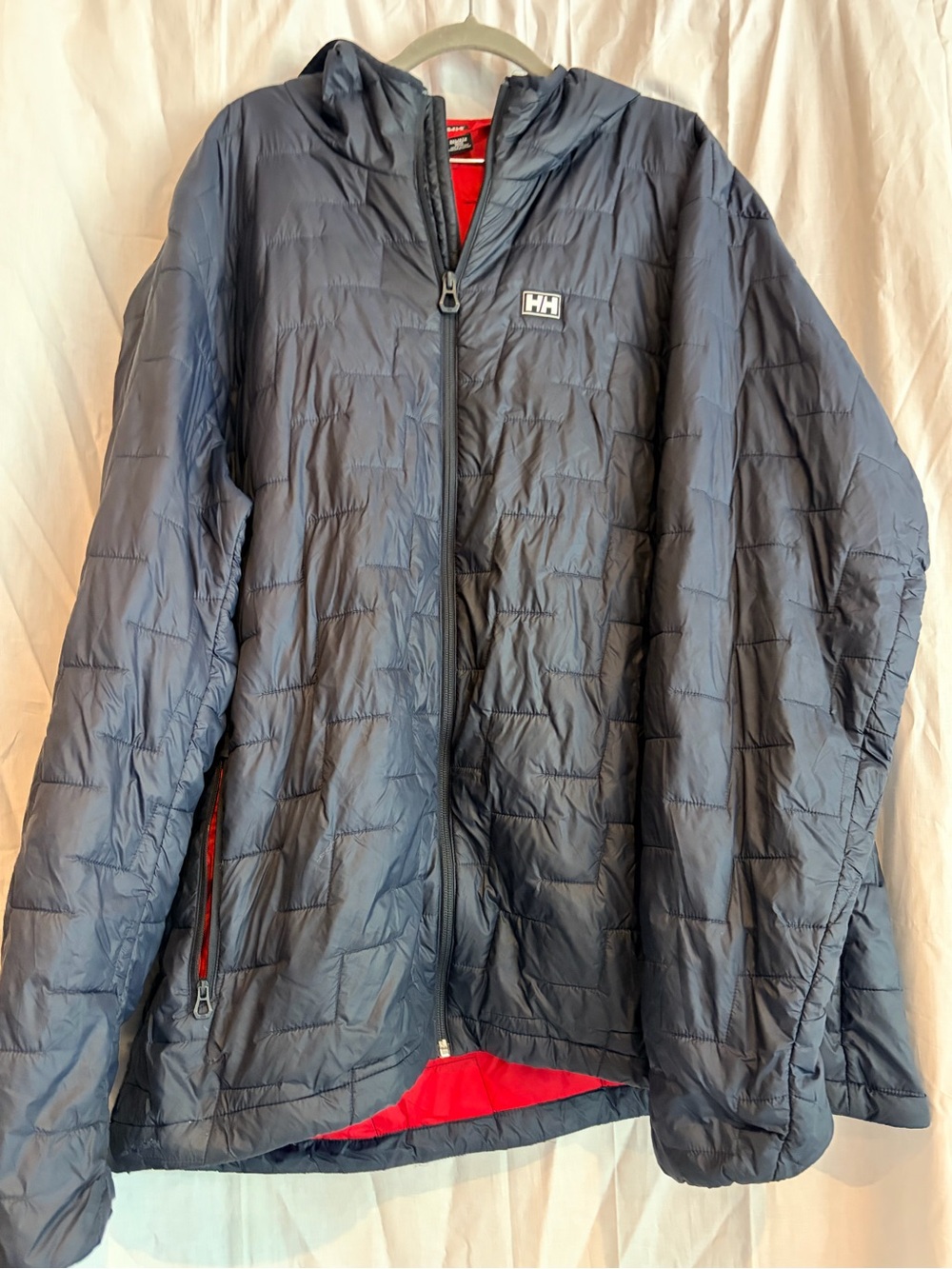 Helly Hansen Navy Quilted Hooded Puffer with Red Lining